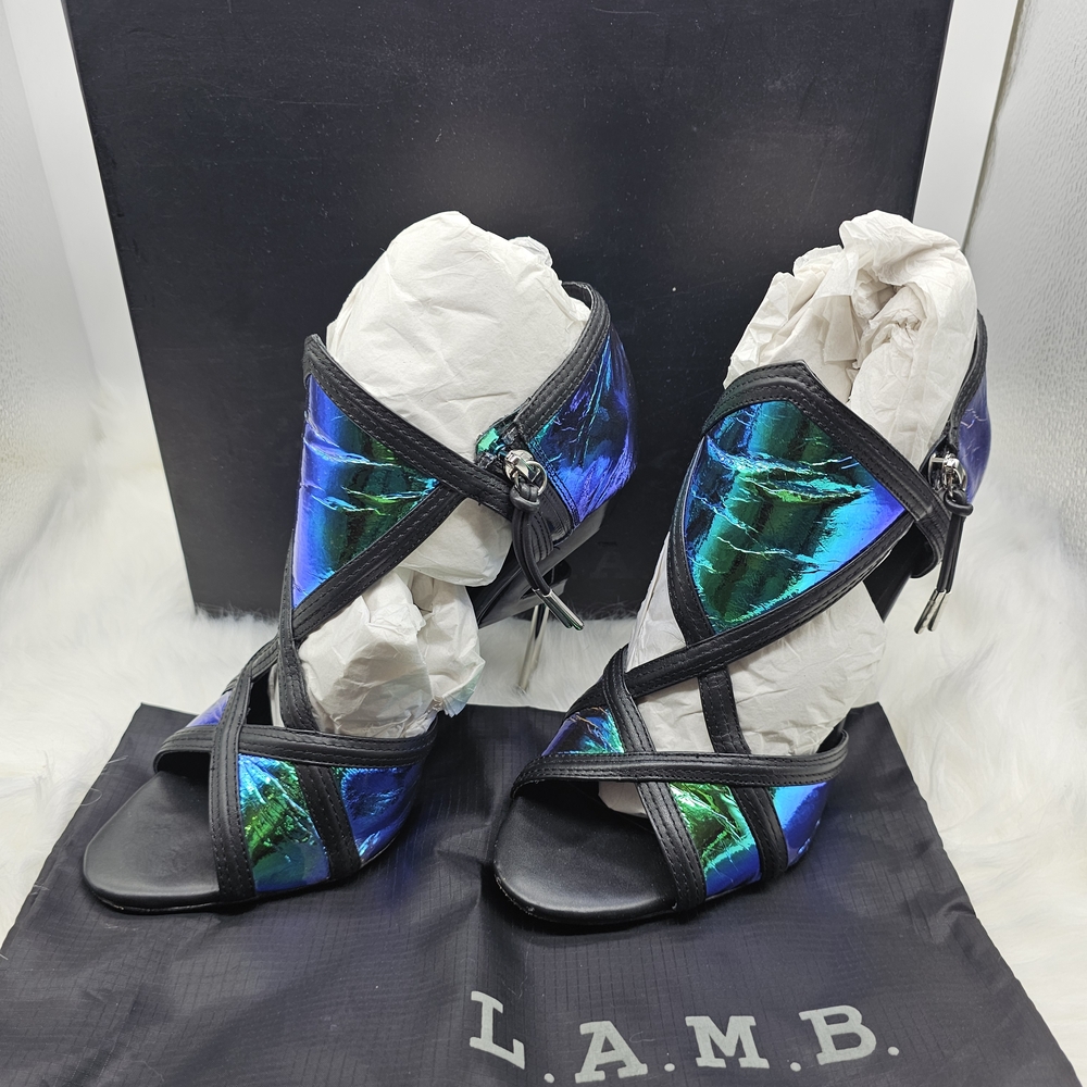 L.A.M.B. Blue and Green Iridescent Heels